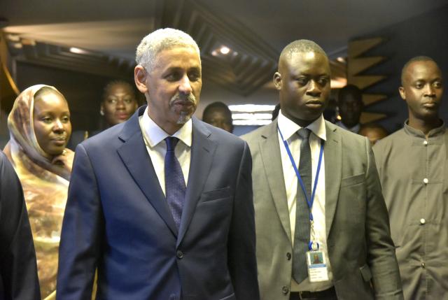 (250531) -- ABIDJAN, May 31, 2025 (Xinhua) -- Sidi Ould Tah (front), newly-elected president of the African Development Bank (AfDB), attends the closing ceremony of the AfDB's 60th annual meetings in Abidjan, Cote d'Ivoire, May 30, 2025.
  TO GO WITH "Mauritanian Sidi Ould Tah elected president of African Development Bank" (Photo by Yvan Sonh/Xinhua)