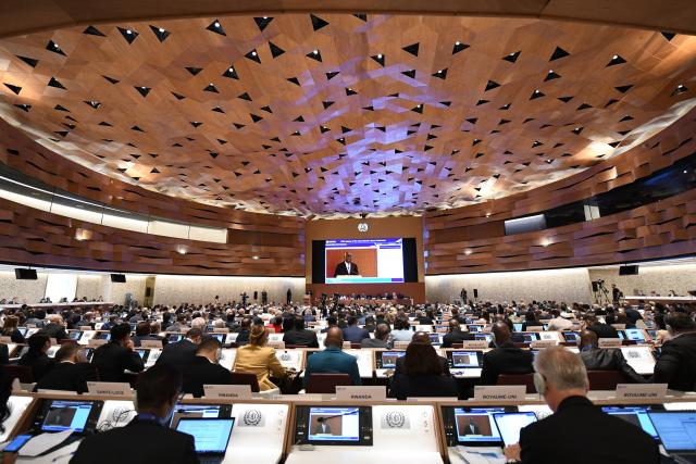 (250602) -- GENEVA, June 2, 2025 (Xinhua) -- People attend the opening of the 113th International Labour Conference in Geneva, Switzerland, on June 2, 2025. Intensifying global trade tensions are taking a toll on labor markets across the world, Gilbert F. Houngbo, director-general of the International Labour Organization (ILO), said here on Monday. (Xinhua/Lian Yi)
