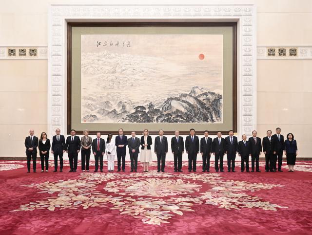 (250626) -- BEIJING, June 26, 2025 (Xinhua) -- Zhao Leji, chairman of the National People's Congress (NPC) Standing Committee, and Yael Braun-Pivet, speaker of the French National Assembly, co-chair the 12th meeting of the exchange mechanism between the legislative bodies of China and France, in Beijing, capital of China, June 26, 2025. Zhao delivered a keynote address at the meeting. (Xinhua/Yan Yan)