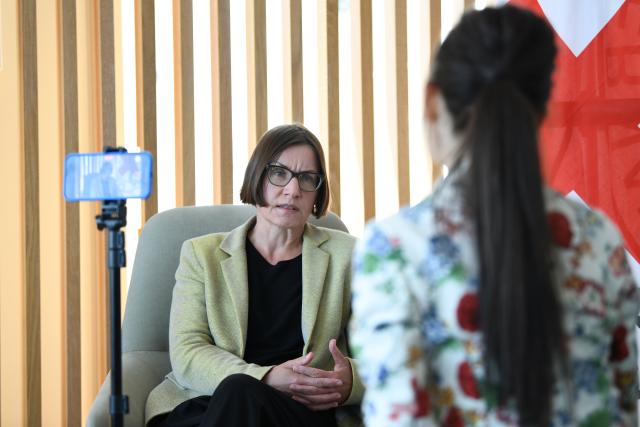 (250628) -- GENEVA, June 28, 2025 (Xinhua) -- Mirjana Spoljaric Egger, president of the International Committee of the Red Cross (ICRC), speaks during an interview with Xinhua News Agency at the ICRC headquarters in Geneva, Switzerland, June 16, 2025. As the ICRC marks 20 years of operation in China, its president praised the country as a strong partner in promoting international humanitarian law.
  TO GO WITH "Interview: ICRC head marks 20 years of cooperation with China, citing strong partnership" (Xinhua/Lian Yi)
