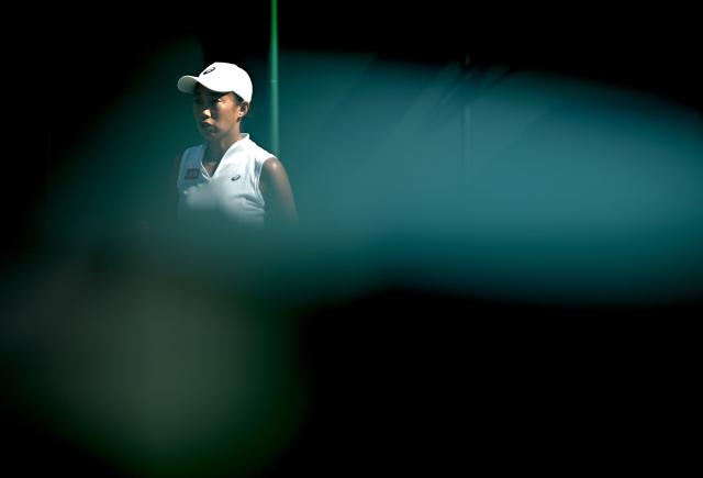(250701) -- LONDON, July 1, 2025 (Xinhua) -- Zhang Shuai reacts during the women's singles first round match between Zhang Shuai of China and Olga Danilovic of Serbia at Wimbledon tennis Championship in London, Britain, June 30, 2025. (Xinhua/Li Ying)