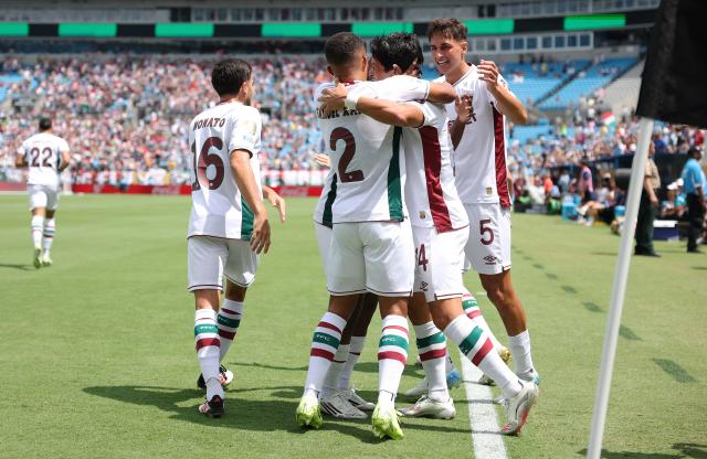 (250701) -- CHARLOTTE, July 1, 2025 (Xinhua) -- German Cano (2nd R) of Fluminense FC celebrates scoring during the round of 16 match between Italy's FC Inter Milan and Brazil's Fluminense FC at the FIFA Club World Cup 2025 at the Bank of America Stadium, Charlotte, North Carolina, the United States, June 30, 2025. (Xinhua/Li Ming)