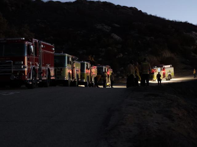 (250701) -- LOS ANGELES, July 1, 2025 (Xinhua) -- Firefighters keep inspecting the wildfire near Banning City, Riverside County of California, the United States, on June 30, 2025. A rapidly-expanding brush fire in Southern California has scorched more than 2,400 acres and prompted evacuation orders, local authorities said Monday.
   The blaze, dubbed the Wolf Fire, ignited around 3 p.m. Sunday near Old Banning Idyllwild Road and Wolfskill Truck Trail in Riverside County, the California Department of Forestry and Fire Protection (Cal Fire) reported. (Photo by Qiu Chen/Xinhua)