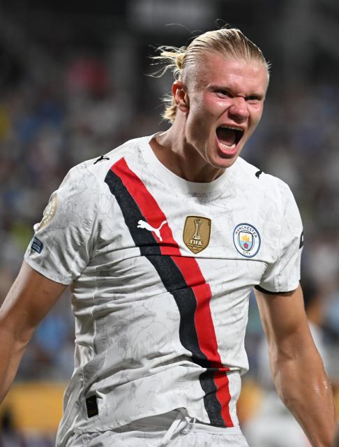 (250701) -- ORLANDO, July 1, 2025 (Xinhua) -- Erling Haaland of Manchester City celebrates his goal during the round of 16 match between Manchester City of England and Al Hilal of Saudi Arabia at the FIFA Club World Cup 2025 at the Camping World Stadium, Orlando, Florida, the United States, June 30, 2025. (Xinhua/Wu Xiaoling)