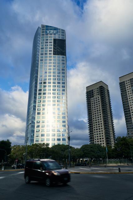 (250701) -- BUENOS AIRES, July 1, 2025 (Xinhua) -- This photo taken on June 30, 2025 shows the YPF Tower in Buenos Aires, Argentina. Argentina will appeal the ruling of a court in New York that ordered the South American country to transfer 51 percent of the shares of the national oil and gas company YPF, said President Javier Milei Monday.
   The U.S. district judge agreed earlier Monday to the request of the plaintiffs to seize YPF shares, after a 2023 ruling that ordered cash-strapped Argentina to pay them about 16.1 billion U.S. dollars. (Xinhua/Meng Dingbo)
