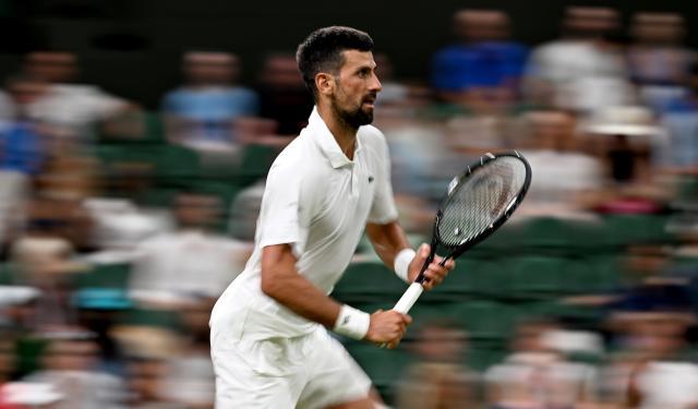 (250702) -- LONDON, July 2, 2025 (Xinhua) -- Novak Djokovic competes during the men's singles first round match between Novak Djokovic of Serbia and Alexandre Muller of France at the Wimbledon Tennis Championships in London, Britain, July 1, 2025. (Xinhua/Li Ying)