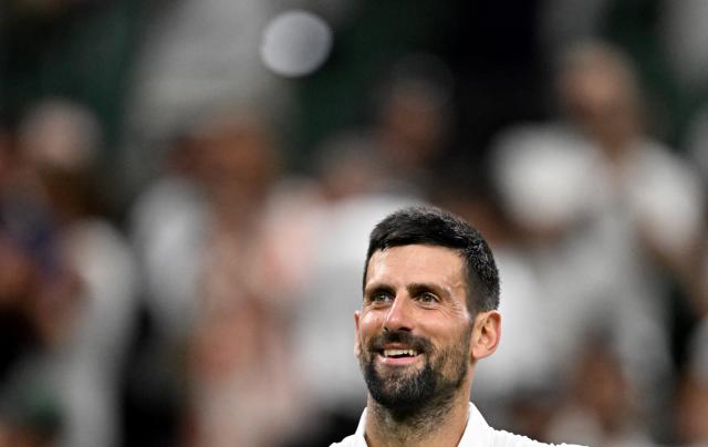 (250702) -- LONDON, July 2, 2025 (Xinhua) -- Novak Djokovic reacts after winning the men's singles first round match between Novak Djokovic of Serbia and Alexandre Muller of France at the Wimbledon Tennis Championships in London, Britain, July 1, 2025. (Xinhua/Li Ying)