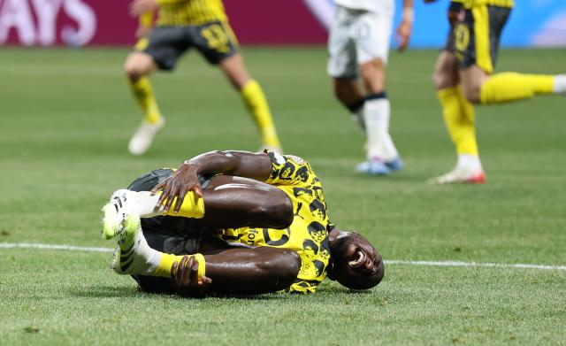 (250702) -- ATLANTA, July 2, 2025 (Xinhua) -- Borussia Dortmund's Serhou Guirassy falls down during the round of 16 match between Borussia Dortmund of Germany and CF Monterrey of Mexico at the FIFA Club World Cup 2025 at the Mercedes-Benz Stadium, Atlanta, Georgia, the United States, July 1, 2025. (Xinhua/Li Ming)