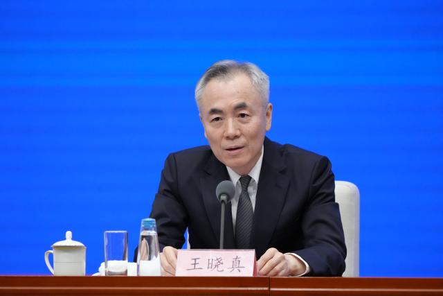 (250703) -- BEIJING, July 3, 2025 (Xinhua) -- Vice President of the China Media Group Wang Xiaozhen speaks at a press conference held by China's State Council Information Office on an array of cultural events marking the 80th anniversary of the victory in the Chinese People's War of Resistance Against Japanese Aggression and the World Anti-Fascist War, in Beijing, capital of China, July 3, 2025. Vice Minister of Culture and Tourism Lu Yingchuan (not in the picture), Vice Minister of the National Radio and Television Administration Liu Jianguo (not in the picture), Vice President of the China Media Group Wang Xiaozhen, and President of the Museum of the War of Chinese People's Resistance Against Japanese Aggression Luo Cunkang (not in the picture) briefed the media on a themed exhibition, the release of outstanding literary and artistic works, and other related events, and took questions from reporters. (Xinhua/Cai Yang)