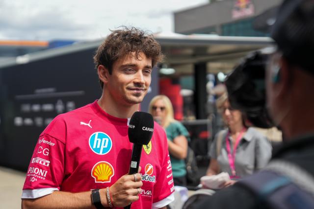 (250704) -- SLIVERSTONE, July 4, 2025 (Xinhua) -- Ferrari's driver Charles Leclerc of Monaco is interviewed during the press day before the race of the Formula One British Grand Prix 2025 in Sliverstone, Britain, July 3, 2025. (Xinhua/Wu Lu)