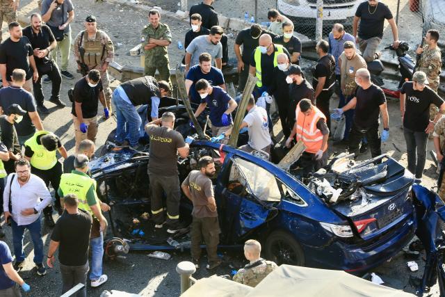 (250704) -- KHALDEH, July 4, 2025 (Xinhua) -- This photo shows a car destroyed in an Israeli drone strike in Khaldeh, Lebanon, on July 3, 2025. An Israeli drone strike targeted on Thursday afternoon a vehicle on the Khaldeh highway, south of the Lebanese capital Beirut, killing one person and injuring three others, the National News Agency reported. (Photo by Ali Hashisho/Xinhua)
