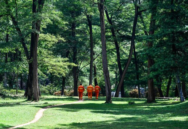 (250704) -- GUIYANG, July 4, 2025 (Xinhua) -- Forest rangers patrol the Changpoling Forest Farm in Guiyang, southwest China's Guizhou Province, July 13, 2022.
  The forest farm, established in 1914, covers over 800 hectares. For over a century, forest rangers at the farm have dedicated themselves to planting trees and guarding the woodland. 
  It is a national-level forest park in Guiyang and serves as a key part of a green belt circling the city. (Xinhua/Yang Wenbin)