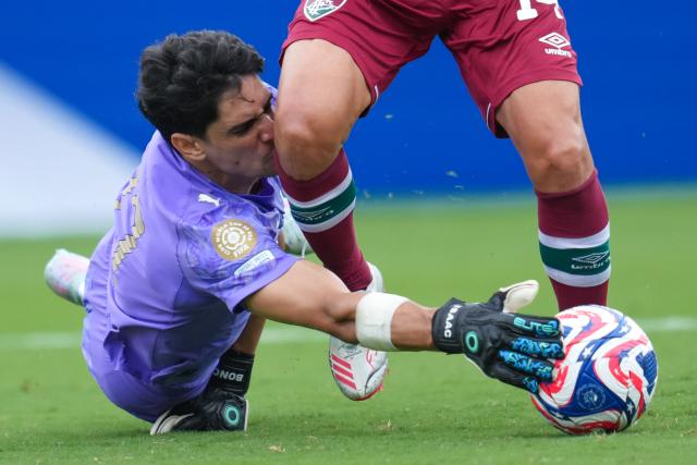 (250705) -- ORLANDO, July 5, 2025 (Xinhua) -- Goalkeeper Yassine Bounou of Al Hilal makes a save during the quarterfinal match between Fluminense FC of Brazil and Al Hilal of Saudi Arabia at the FIFA Club World Cup 2025 at the Camping World Stadium, Orlando, Florida, the United States, July 4 , 2025. (Xinhua/Xu Chang)