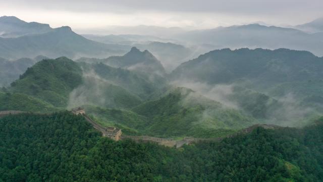 (250705) -- CHENGDE, July 5, 2025 (Xinhua) -- An aerial drone photo taken on July 5, 2025 shows a view of the Jinshanling section of the Great Wall in Luanping County of Chengde, north China's Hebei Province. (Photo by Zhou Wanping/Xinhua)