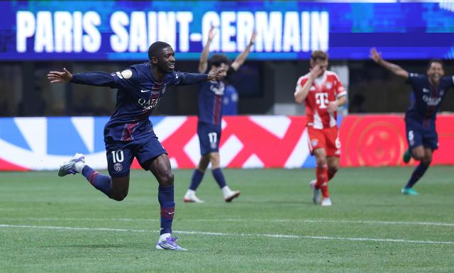 (250706) -- ATLANTA, July 6, 2025 (Xinhua) -- Ousmane Dembele of Paris Saint-Germain celebrates scoring during the quarterfinal match between Paris Saint-Germain (FRA) and FC Bayern Munich (GER) at the FIFA Club World Cup 2025 at the Mercedes-Benz Stadium, Atlanta, Georgia, the United States, July 5, 2025. (Xinhua/Li Ming)