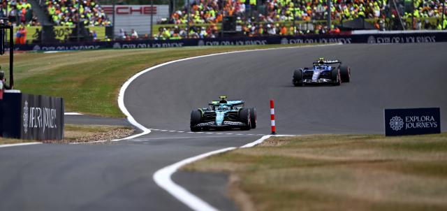(250706) -- LONDON, July 6, 2025 (Xinhua) -- Aston Martin's Spanish driver Fernando Alonso (front) drives during the qualifying session of the Formula One British Grand Prix 2025 at the Silverstone Circuit in Silverstone, Britain, July 5, 2025. (Xinhua/Li Ying)