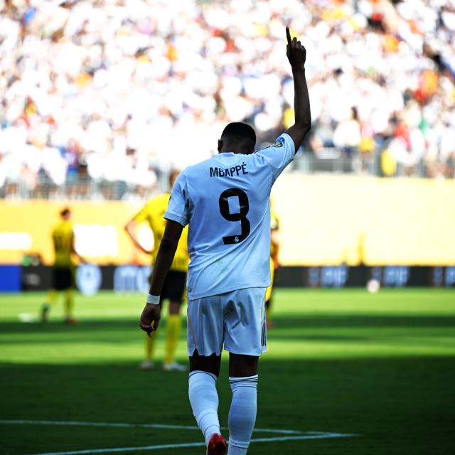 (250706) -- NEW JERSEY, July 6, 2025 (Xinhua) -- Kylian Mbappe of Real Madrid celebrates a goal during the quarterfinal match between Real Madrid (Spain) and Borussia Dortmund (Germany) at the FIFA Club World Cup 2025 in New Jersey, the United States, July 5, 2025. (Xinhua/Wu Xiaoling)