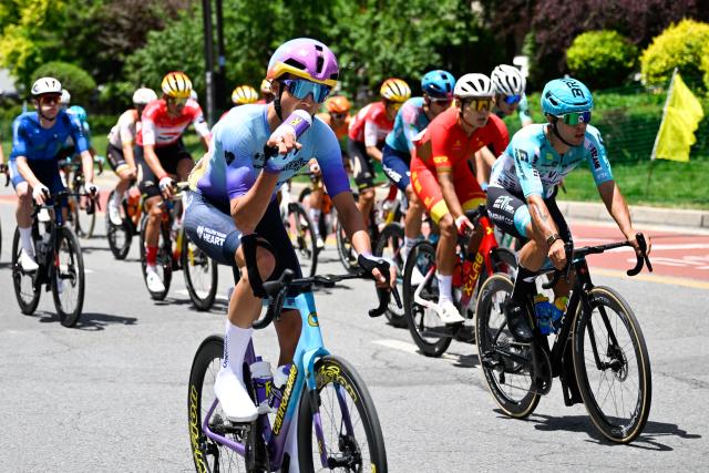(250706) -- XINING, July 6, 2025 (Xinhua) -- Axel Huens (front) of Unibet Tietema Rockets competes during Stage 1 of the Tour of Magnificent Qinghai international road cycling race in Xining, northwest China's Qinghai Province, July 6, 2025. (Xinhua/Zhang Long)