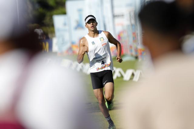 (250707) -- ALEXANDRIA, July 7, 2025 (Xinhua) -- Moutaz Mohamed of Egypt competes in the laser run during the UIPM 2025 Pentathlon World Cup men's final in Alexandria, Egypt, July 6, 2025. (Xinhua/Ahmed Gomaa)