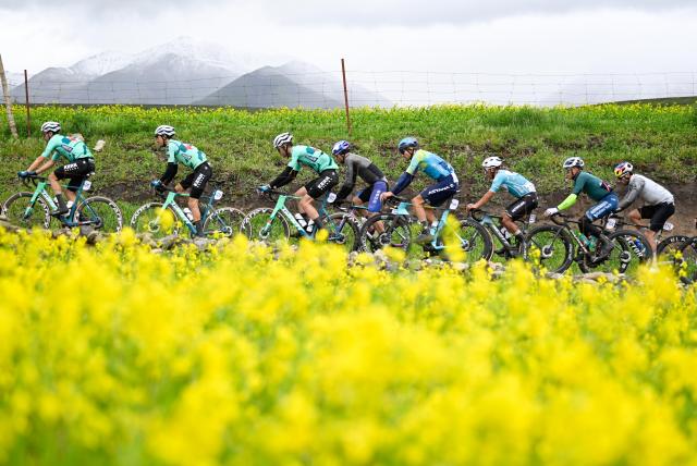 (250708) -- MENYUAN, July 8, 2025 (Xinhua) -- Cyclists compete during the Stage 3 of the Tour of Magnificent Qinghai International Road Cycling Race from Huzhu to Menyuan, northwest China's Qinghai Province, July 8, 2025. (Xinhua/Zhang Long)
