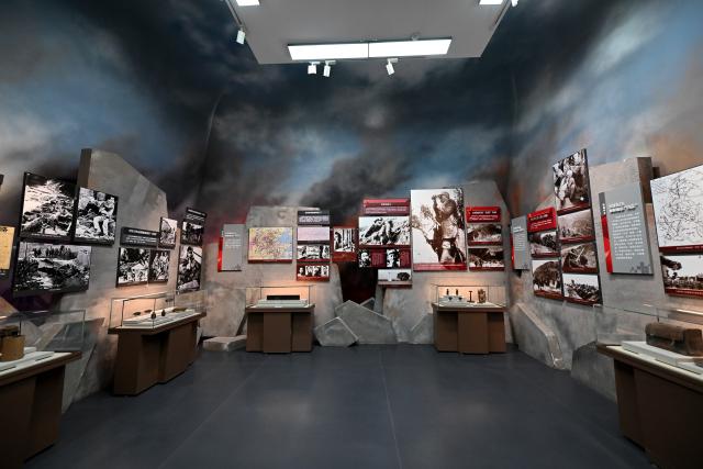 (250708) -- YANGQUAN, July 8, 2025 (Xinhua) -- This photo taken on July 7, 2025 shows an interior view of the memorial hall commemorating the Hundred-Regiment Campaign in Yangquan, north China's Shanxi Province. The Hundred-Regiment Campaign took place in northern China from August 1940 to January 1941 during the Chinese People's War of Resistance Against Japanese Aggression. (Xinhua/Zhan Yan)