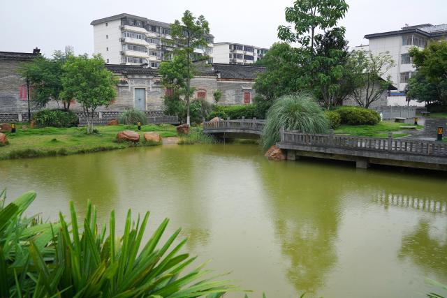 (250709) -- GANZHOU, July 9, 2025 (Xinhua) -- This photo taken on June 18, 2025 shows a pond in the ancient city of Ganzhou, east China's Jiangxi Province.
  Ganzhou, a thousand-year-old city stands in the arms of water, with Zhangjiang, Gongjiang and Ganjiang rivers interweaving to form the urban framework of "three rivers and six banks." The three rivers brought nourish source to the ancient city, while also caused it suffered from floods for centuries. 
  A drainage system with open ditches, culverts and ponds was built, utilizing the terrain of the city, which is high in the southwest and low in the northeast, during the Northern Song Dynasty (960-1127), and the underground drainage network was named Fushougou Ditch because the direction of the drainage ditch resembles the ancient seal script characters for "Fu" and "Shou."
  The wisdom of Fushougou Ditch has been integrated into the development of modern Ganzhou. A plot located in the core area of the city has been transformed into the city's central park, becoming a huge "sponge" for regulating urban hydrology. (Xinhua/Wan Xiang)