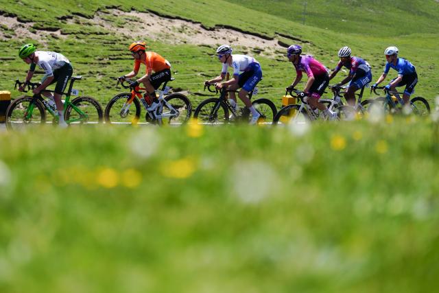 (250712) -- HAIYAN, July 12, 2025 (Xinhua) -- Cyclists compete during the Stage 7 of the Tour of Magnificent Qinghai International Road Cycling Race from Gonghe to Haiyan, northwest China's Qinghai Province, July 12, 2025. (Xinhua/Qi Zhiyue)