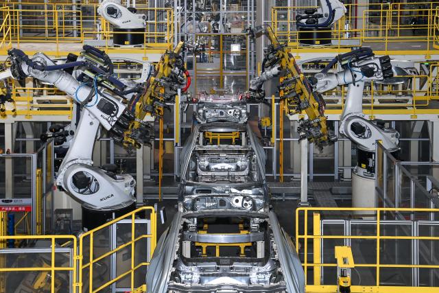 (250715) -- BEIJING, July 15, 2025 (Xinhua) -- This photo taken on Feb. 26, 2025 shows an automated welding line at a plant of Chinese automotive manufacturer Geely Auto Group in Baoji City, northwest China's Shaanxi Province. (Xinhua/Zou Jingyi)