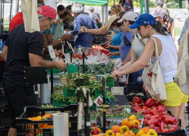 (250715) -- TORONTO, July 15, 2025 (Xinhua) -- Customers shop for groceries at a farmers' market in Toronto, Canada, on July 15, 2025. Canada's Consumer Price Index (CPI) rose 1.9 percent on a year-over-year basis in June, up from a 1.7 percent increase in May, Statistics Canada said Tuesday. (Photo by Zou Zheng/Xinhua)