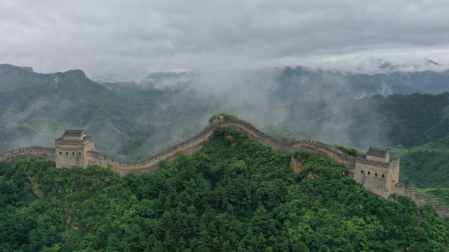 (250716) -- SHIJIAZHUANG, July 16, 2025 (Xinhua) -- An aerial drone photo taken on July 16, 2025 shows a view of the Jinshanling section of the Great Wall in Luanping County of Chengde, north China's Hebei Province. (Photo by Zhou Wanping/Xinhua)