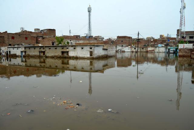 (250716) -- HYDERABAD, July 16, 2025 (Xinhua) -- A flooded residential area is seen after heavy monsoon rains in southern Pakistan's Hyderabad on July 15, 2025. Torrential monsoon rains and associated incidents have left at least 124 people dead and 264 others injured across Pakistan over the past three weeks, the National Disaster Management Authority (NDMA) said Wednesday. (Str/Xinhua)
