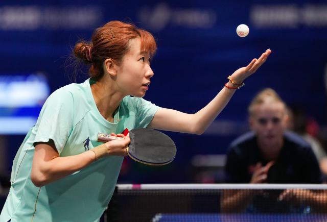 (250719) -- ESSEN, July 19, 2025 (Xinhua) -- Zhao Shang of China serves during the women's team Round of 16 match between China and Slovakia of table tennis at the Rhine-Ruhr 2025 FISU World University Games in Essen, Germany, July 18, 2025. (Xinhua/Wang Xi)