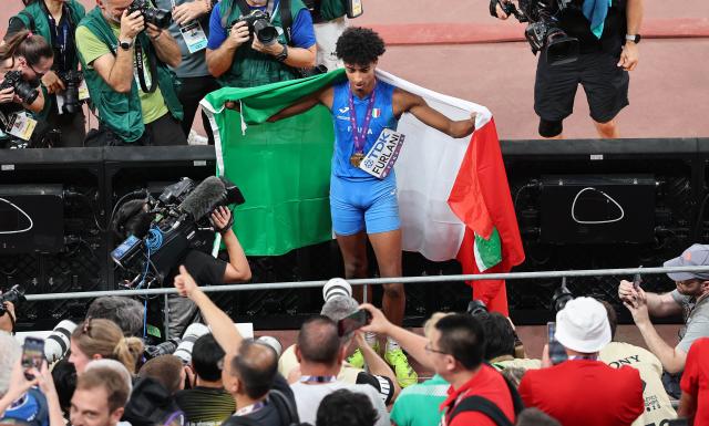 (250917) -- TOKYO, Sept. 17, 2025 (Xinhua) -- Mattia Furlani of Italy celebrates after the Men's Long Jump final at the 2025 World Athletics Championships in Tokyo, Japan, Sept. 17, 2025. (Xinhua/Li Gang)
