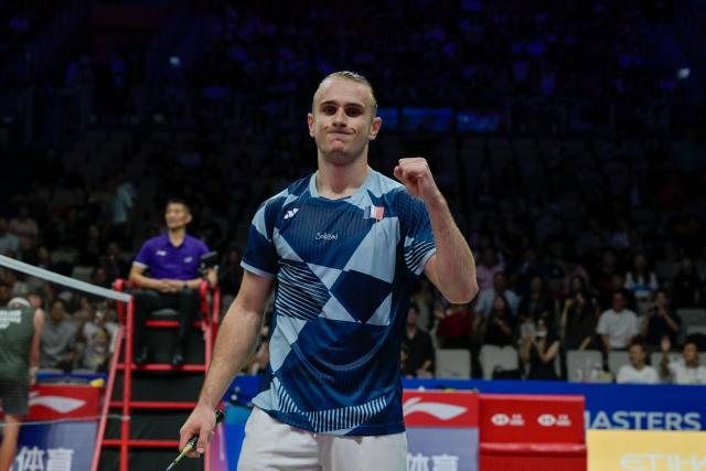 (250918) -- SHENZHEN, Sept. 18, 2025 (Xinhua) -- Alex Lanier of France reacts during the men's singles round of 16 match between Viktor Axelsen of Denmark and Alex Lanier of France at the China Masters 2025 in Shenzhen, south China's Guangdong Province, Sept. 18, 2025. (Photo by Chu Yan/Xinhua)