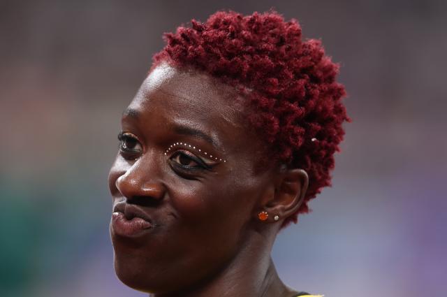 (250918) -- TOKYO, Sept. 18, 2025 (Xinhua) -- Fatoumata Balley of Guinea reacts during the women's high jump qualfication at the 2025 World Athletics Championships in Tokyo, Japan, Sept. 18, 2025. (Xinhua/Jia Haocheng)