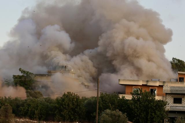 (250918) -- KFAR TEBNIT (LEBANON), Sept. 18, 2025 (Xinhua) -- Photo taken on Sept. 18, 2025, shows an Israeli airstrike hitting a house in the center of Kfar Tebnit, near Nabatieh in southern Lebanon. The Israeli army carried out several airstrikes Thursday evening across southern Lebanon, targeting villages including Mays el Jabal, Dibbine, and Kfar Tebnit, the National News Agency (NNA) reported. (Photo by Ali Hashisho/Xinhua)