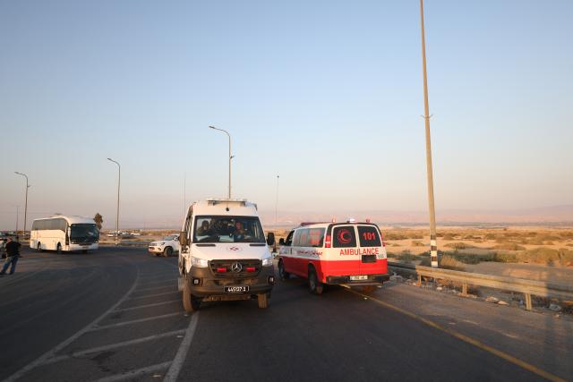 (250918) -- JERUSALEM, Sept. 18, 2025 (Xinhua) -- Emergency personnel work at the scene of an attack near the Allenby Bridge, Sept. 18, 2025. A gunman opened fire Thursday at the Allenby Bridge, a key crossing between the Israeli-occupied West Bank and Jordan, killing two Israelis before being shot dead, according to the Israel Defense Forces (IDF) and emergency service Magen David Adom (MDA). (Photo by Jamal Awad/Xinhua)