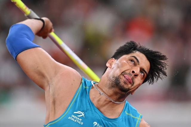 (250919) -- TOKYO, Sept. 19, 2025 (Xinhua) -- Sachin Yadav of India competes during the men's javelin throw final at the 2025 World Athletics Championships in Tokyo, Japan, Sept. 18, 2025. (Xinhua/Song Yanhua)