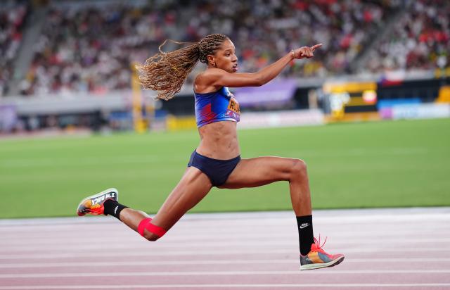 (250919) -- TOKYO, Sept. 19, 2025 (Xinhua) -- Yulimar Rojas of Venezuela competes during the women's triple jump final at the 2025 World Athletics Championships in Tokyo, Japan, Sept. 18, 2025. (Xinhua/Jia Haocheng)