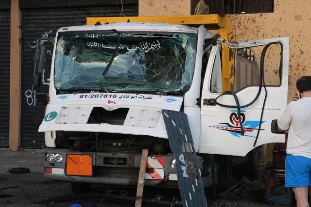 (250929)-- NABATIEH (LEBANON), Sept. 29, 2025 (Xinhua) -- Photo taken on Sept. 29, 2025 shows a water transport tanker hit by an Israeli drone in Nabatieh, southern Lebanon, killing a Hezbollah member. Two people were killed and another was injured on Monday in Israeli airstrikes on southern and eastern Lebanon, according to Lebanon's National News Agency (NNA) and security sources. (Photo by Taher Abu Hamdan /Xinhua)