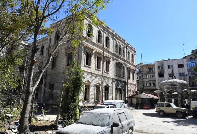 (251002) -- DAMASCUS, Oct. 2, 2025 (Xinhua) -- A historical building which is also the former site of Syria's Interior Ministry is pictured after part of its ceiling collapsed during renovation at Marjeh Square in central Damascus, Syria, Oct. 1, 2025. (Photo by Ammar Safarjalani/Xinhua)