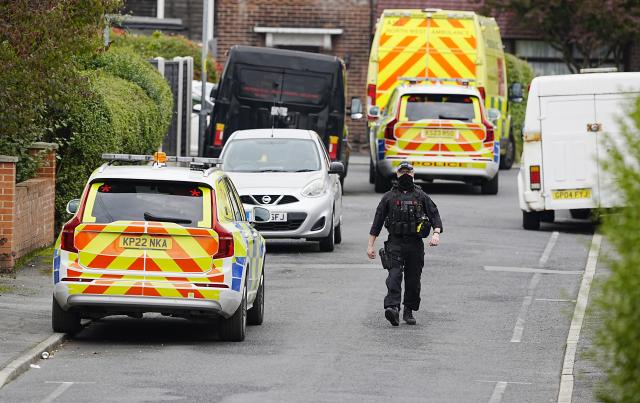(251002) -- MANCHESTER(BRITAIN), Oct. 2, 2025 (Xinhua) -- A police officer is pictured on the scene at Heaton Park Hebrew Congregation Synagogue in Manchester, Britain, Oct. 2, 2025. Police confirmed Thursday afternoon that the attack outside the Heaton Park Hebrew Congregation Synagogue on Middleton Road in Crumpsall, Manchester, has been declared a terrorist incident. (Xinhua)