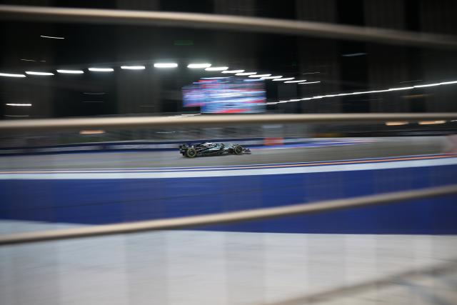 (251006) -- SINGAPORE, Oct. 6, 2025 (Xinhua) -- Mercedes' British driver George Russell drives during the Formula 1 Singapore Grand Prix 2025 in Singapore, Oct. 5, 2025. (Photo by Then Chih Wey/Xinhua)