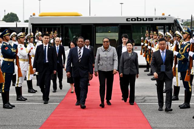 (251011) -- BEIJING, Oct. 11, 2025 (Xinhua) -- President of the Commonwealth of Dominica Sylvanie Burton arrives in Beijing, capital of China, on Oct. 11, 2025, for the upcoming Global Leaders' Meeting on Women. (Xinhua/Zhang Yuwei)