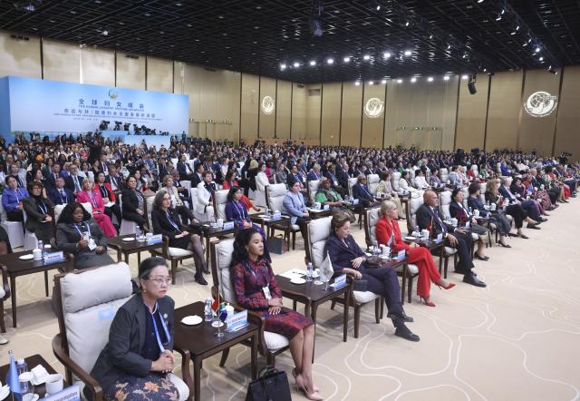 (251013) -- BEIJING, Oct. 13, 2025 (Xinhua) -- Participants attend the opening ceremony of the Global Leaders' Meeting on Women in Beijing, capital of China, Oct. 13, 2025. The Global Leaders' Meeting on Women was held in Beijing on Monday. (Xinhua/Liu Weibing)