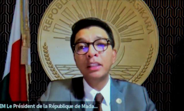 (251014) -- ANTANANARIVO, Oct. 14, 2025 (Xinhua) -- This screenshot shows Madagascar's President Andry Rajoelina speaking in a video posted on social media on Oct. 13, 2025. Rajoelina said on Monday he has taken refuge in a "safe location" to ensure his security after an assassination attempt against him. (Photo by Sitraka Rajaonarison/Xinhua)