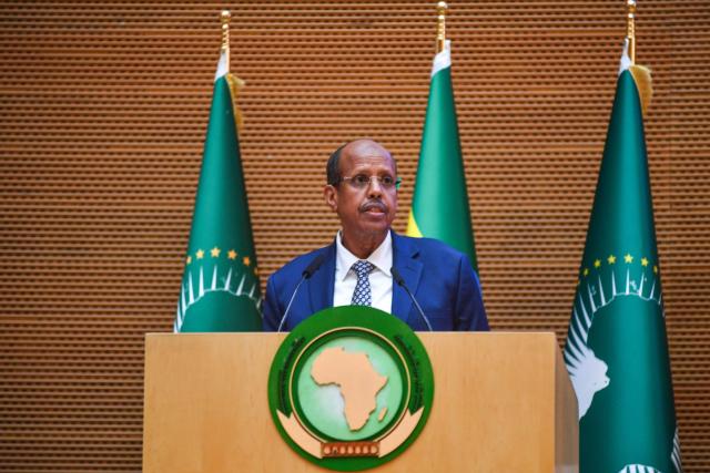 (251015) -- ADDIS ABABA, Oct. 15, 2025 (Xinhua) -- African Union Commission Chairperson Mahmoud Ali Youssouf speaks at the opening session of the second edition of the Africa Skills Week in Addis Ababa, Ethiopia, Oct. 14, 2025. The second edition of the Africa Skills Week, jointly organized by the African Union and the Ethiopian Ministry of Labor and Skills, runs under the theme "Powering Africa's Industrial Future: Skills for Innovation, Growth, and Sustainability" from Monday to Friday at the AU headquarters in the Ethiopian capital of Addis Ababa. (Xinhua/Michael Tewelde)