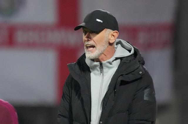 (251015) -- RIGA, Oct. 15, 2025 (Xinhua) -- Head coach of Latvia Paolo Nicolato reacts during the 2026 FIFA World Cup European Qualifiers football match between Latvia and England in Riga, Latvia, Oct. 14, 2025. (Photo by Edijs Palens/Xinhua)