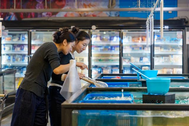 (251015) -- BEIJING, Oct. 15, 2025 (Xinhua) -- Customers select aquatic products at a supermarket in Nanjing City, east China's Jiangsu Province, Oct. 15, 2025.
  China's consumer prices showed further signs of stabilization in September, as core inflation reached its highest level in 19 months, underscoring a gradual strengthening in domestic demand.
  The headline CPI also showed a positive trend -- logging a 0.1 percent month-on-month increase from a flat August and narrowing its year-on-year decline to 0.3 percent, compared with a 0.4 percent drop in August. (Photo by Du Yi/Xinhua)
