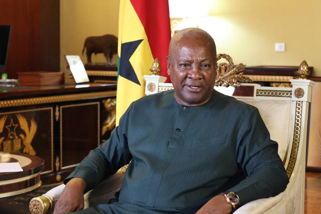 (251015) -- ACCRA, Oct. 15, 2025 (Xinhua) -- Ghanaian President John Dramani Mahama speaks during an interview with Xinhua at the Ghanaian Presidency in Accra, Ghana, Oct. 9, 2025. TO GO WITH "Interview: Ghanaian president lauds global impact of 1995 Beijing conference on women" (Photo by Seth/Xinhua)